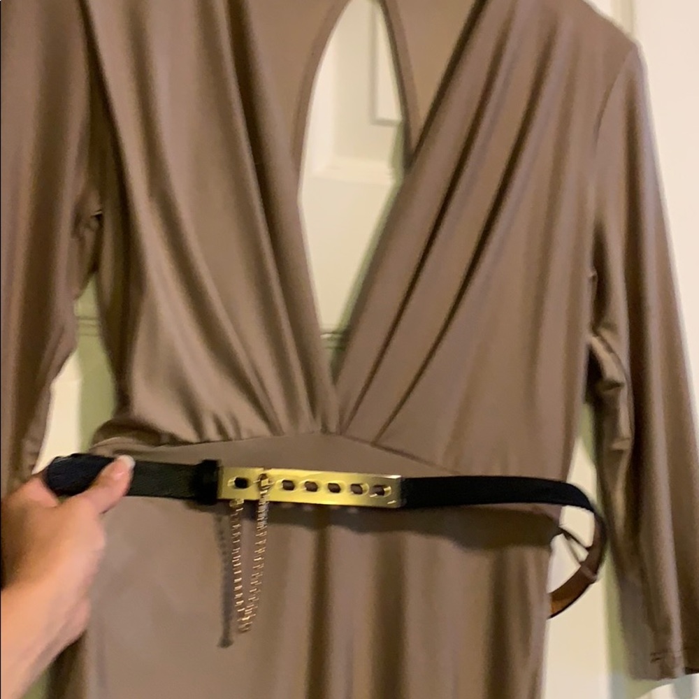 Sexy plunge neck dress with belt